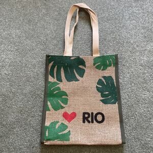 Love Rio Amazon Jute Burlap Medium Tote Shopping Bag Monstera Brazil 13 X 12”